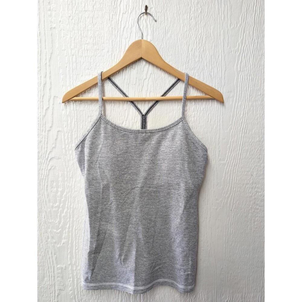Lululemon Power Y Tank Top Black White Striped Padded Bra Women’s Size 8